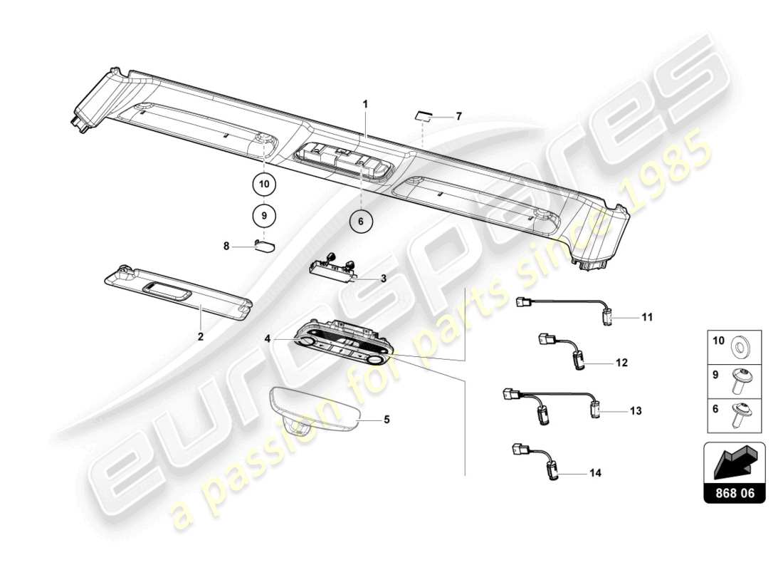 lamborghini 2022 (evo spyder) diagrama de piezas del acabado del panel frontal