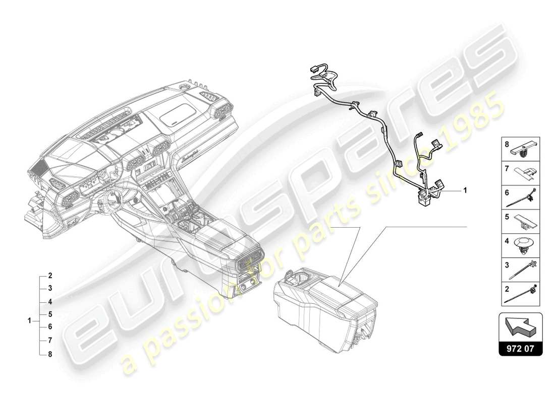 lamborghini urus s (2024) mazo de cables para consola trasera diagrama de piezas