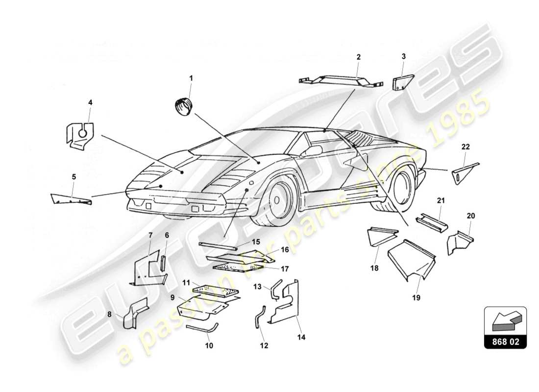 lamborghini countach 25th anniversary (1989) soportes y protectores diagrama de piezas