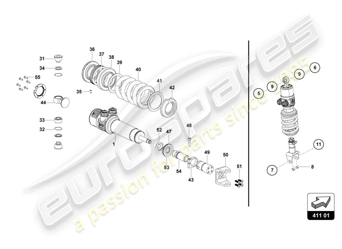 lamborghini super trofeo evo 2 (2022) diagrama de piezas de la suspensión delantera