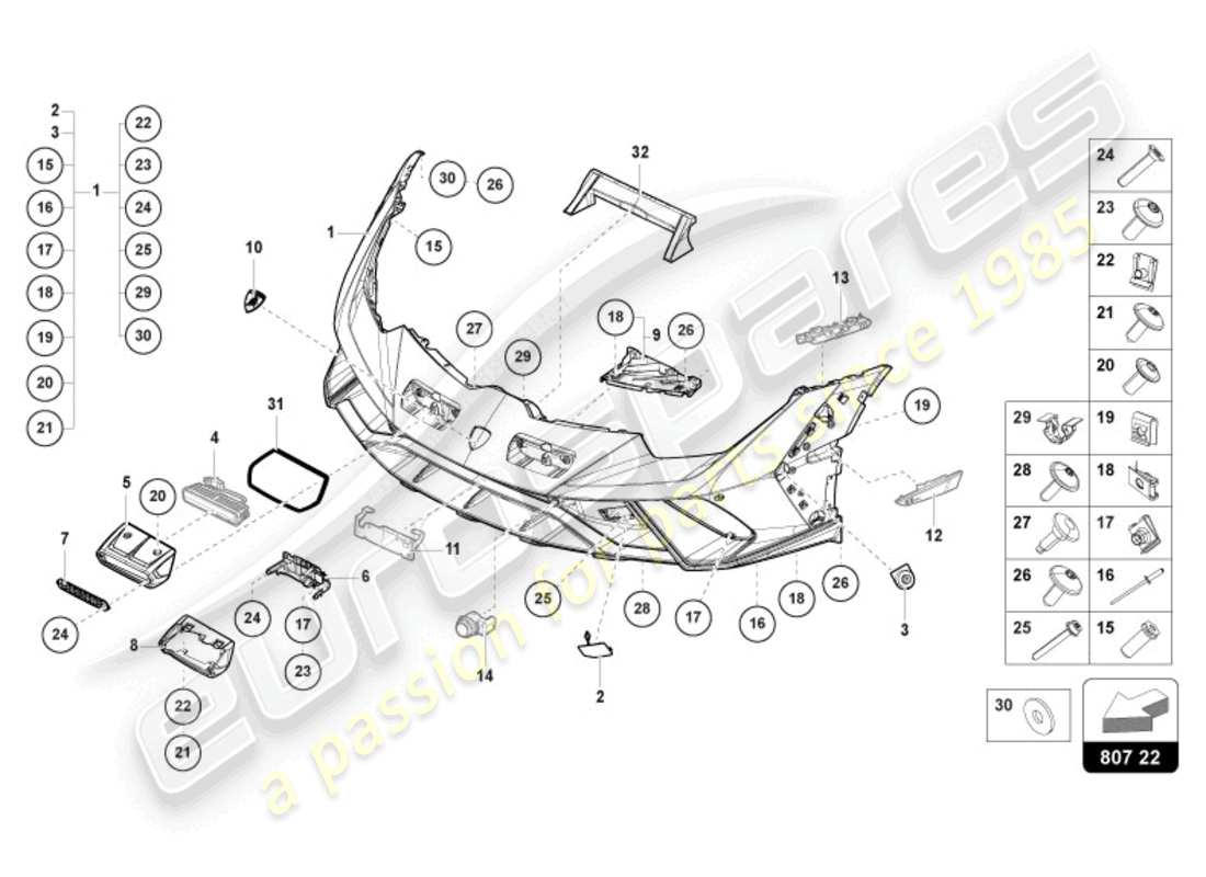 lamborghini 2024 (sterrato) diagrama de pieza del parachoques delantero