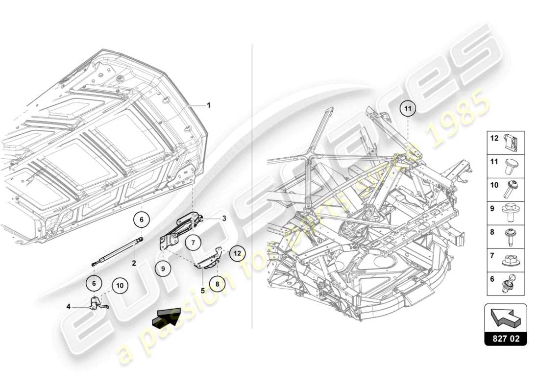 lamborghini sterrato (2024) cubierta del motor con insp. diagrama de piezas de la cubierta