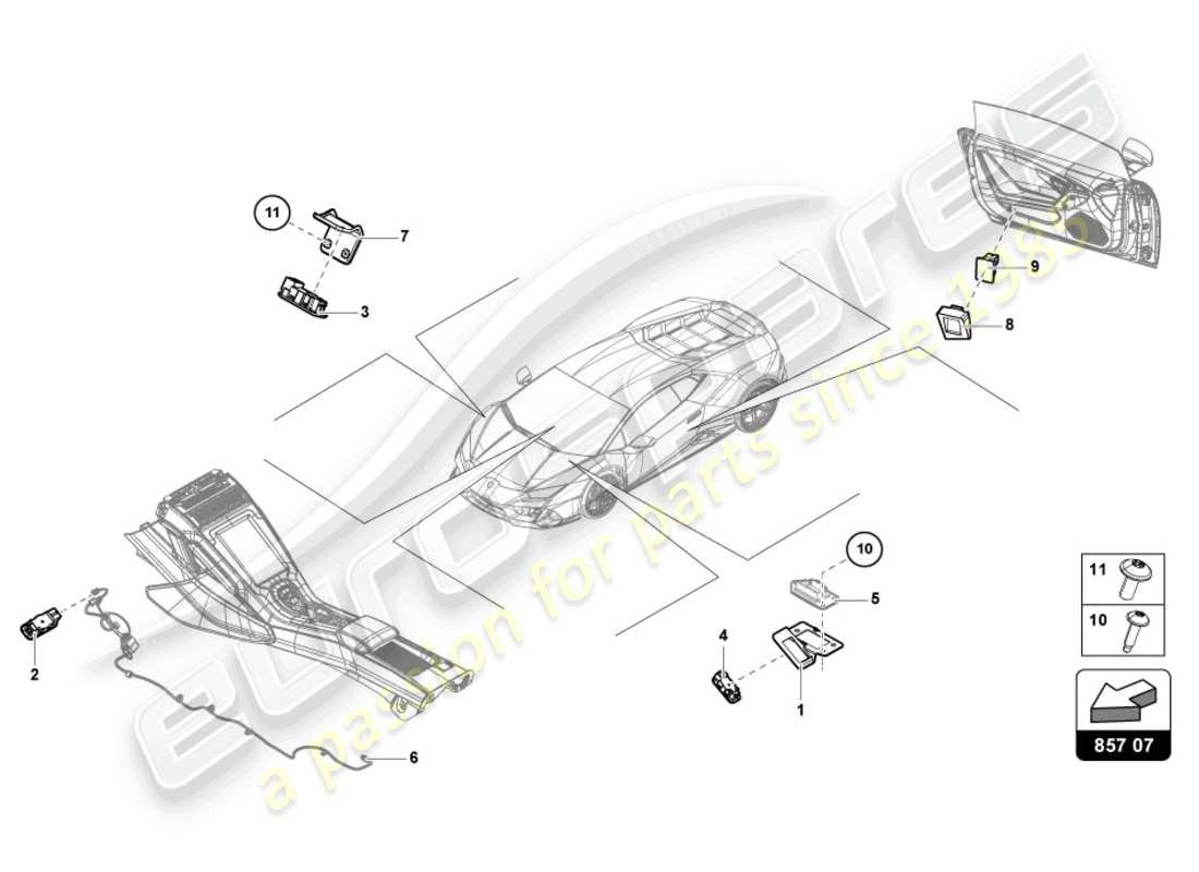 lamborghini evo spyder (2023) piezas individuales para luz interior y de lectura esquema de piezas