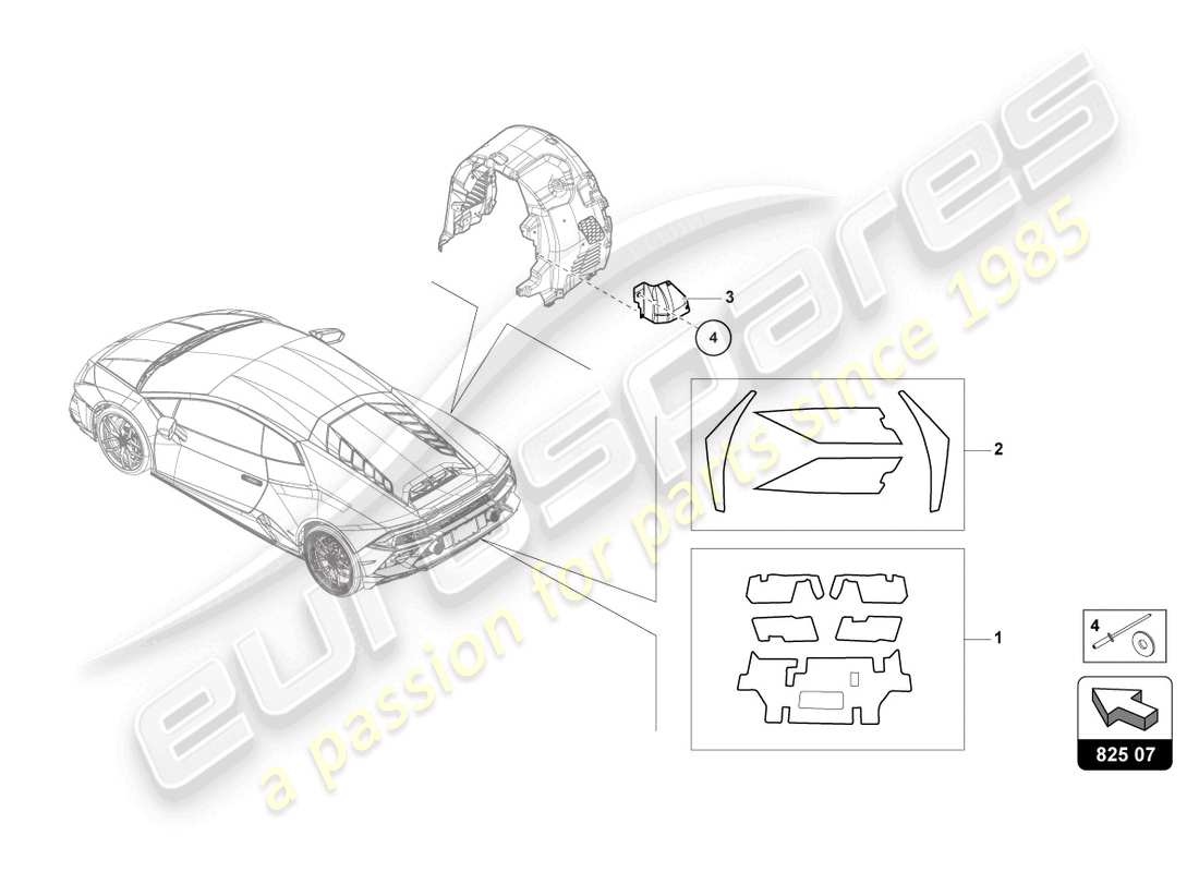 lamborghini evo coupe (2023) aislamiento térmico (autoadhesivo) diagrama de piezas