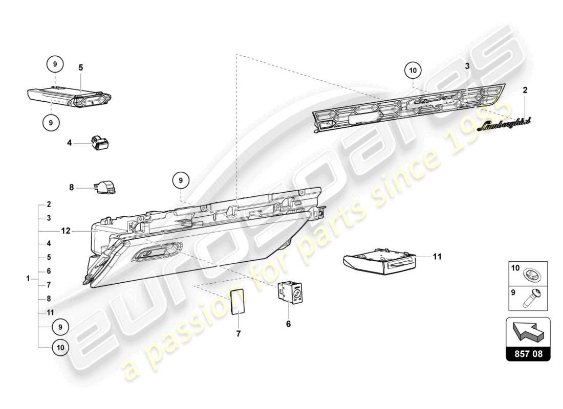 lamborghini evo coupe (2023) guantera diagrama de piezas