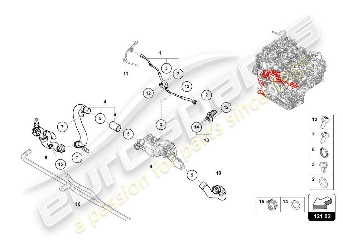 lamborghini urus performante (2023) diagrama de piezas del tubo de refrigerante