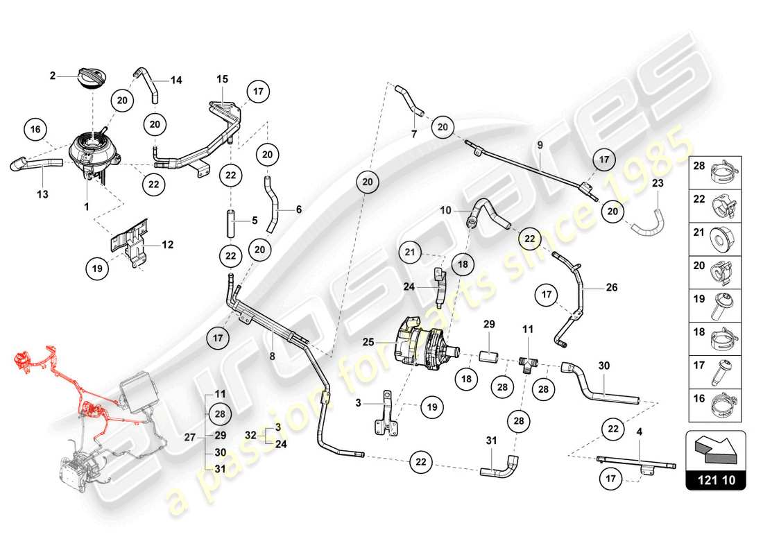 lamborghini countach lpi 800-4 (2022) sistema de refrigeración diagrama de piezas