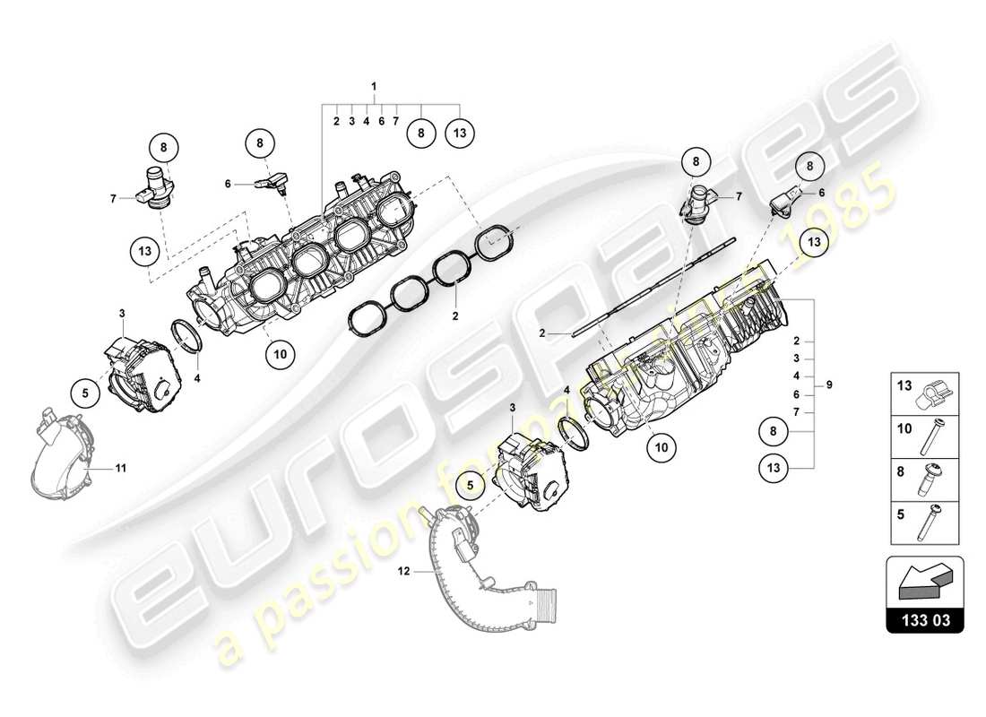 lamborghini urus performante (2023) diagrama de piezas del colector de admisión