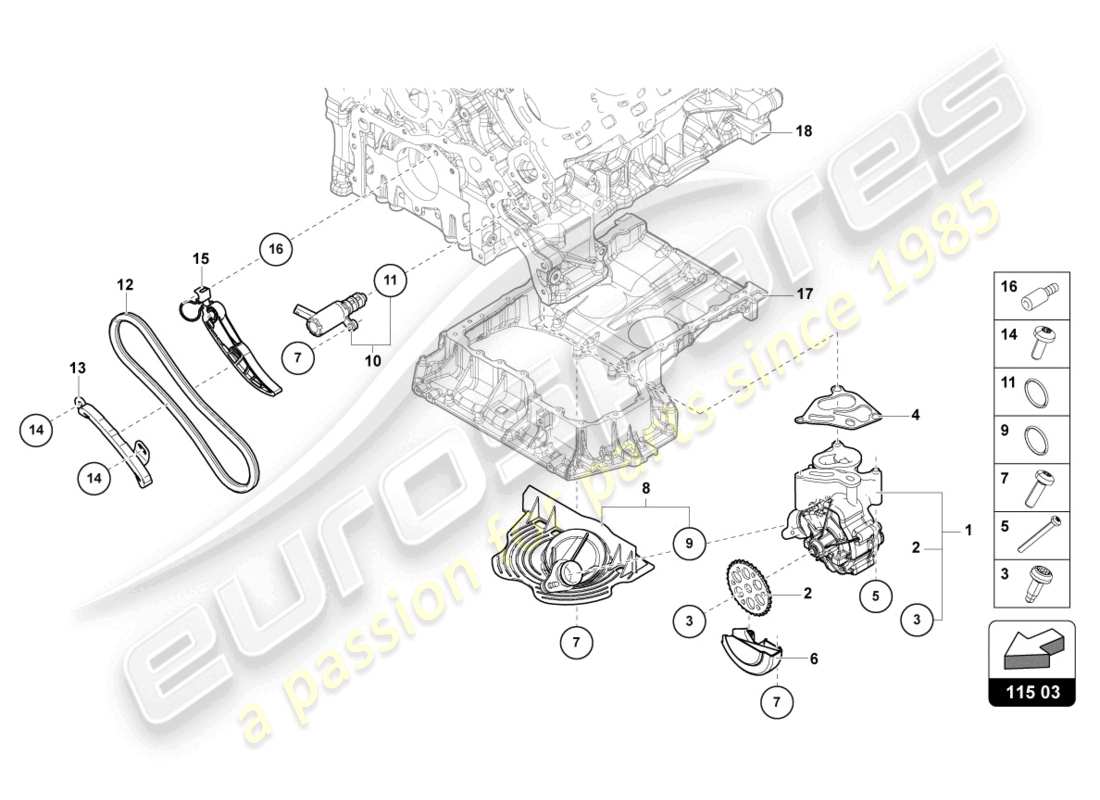 lamborghini urus performante (2023) diagrama de piezas de la bomba de aceite