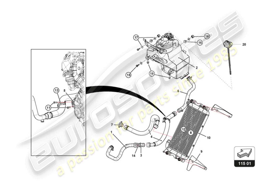 lamborghini super trofeo evo 2 (2022) diagrama de piezas del sistema de aceite del motor