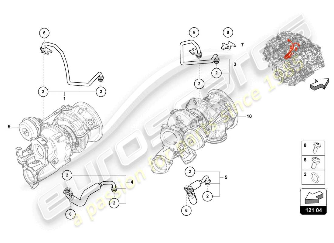 lamborghini urus performante (2023) sistema de enfriamiento de refrigerante para turbocompresor 4.0 ltr. diagrama de piezas