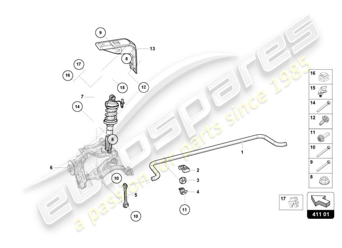 lamborghini sto (2023) amortiguadores delanteros diagrama de piezas