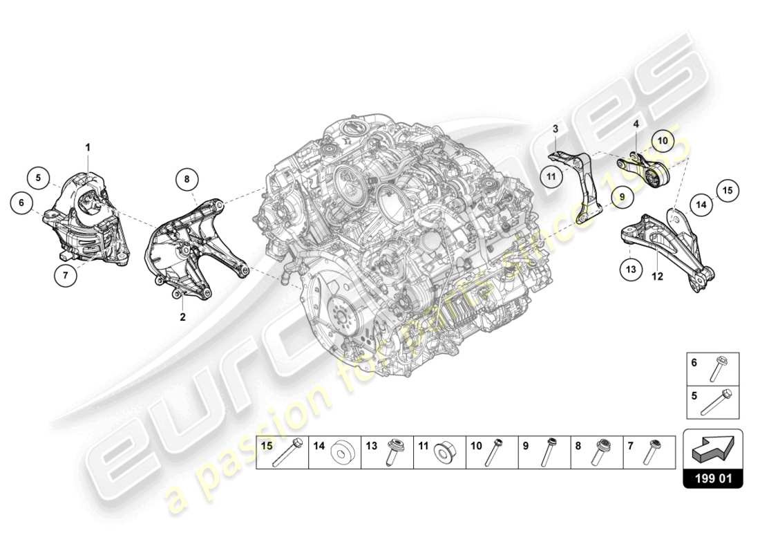 lamborghini urus performante (2023) diagrama de piezas del soporte del motor