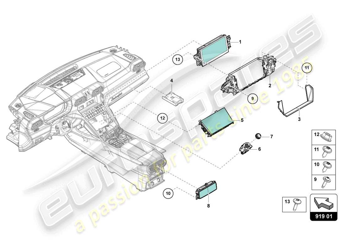 lamborghini urus performante (2023) diagrama de piezas del equipo multimedia