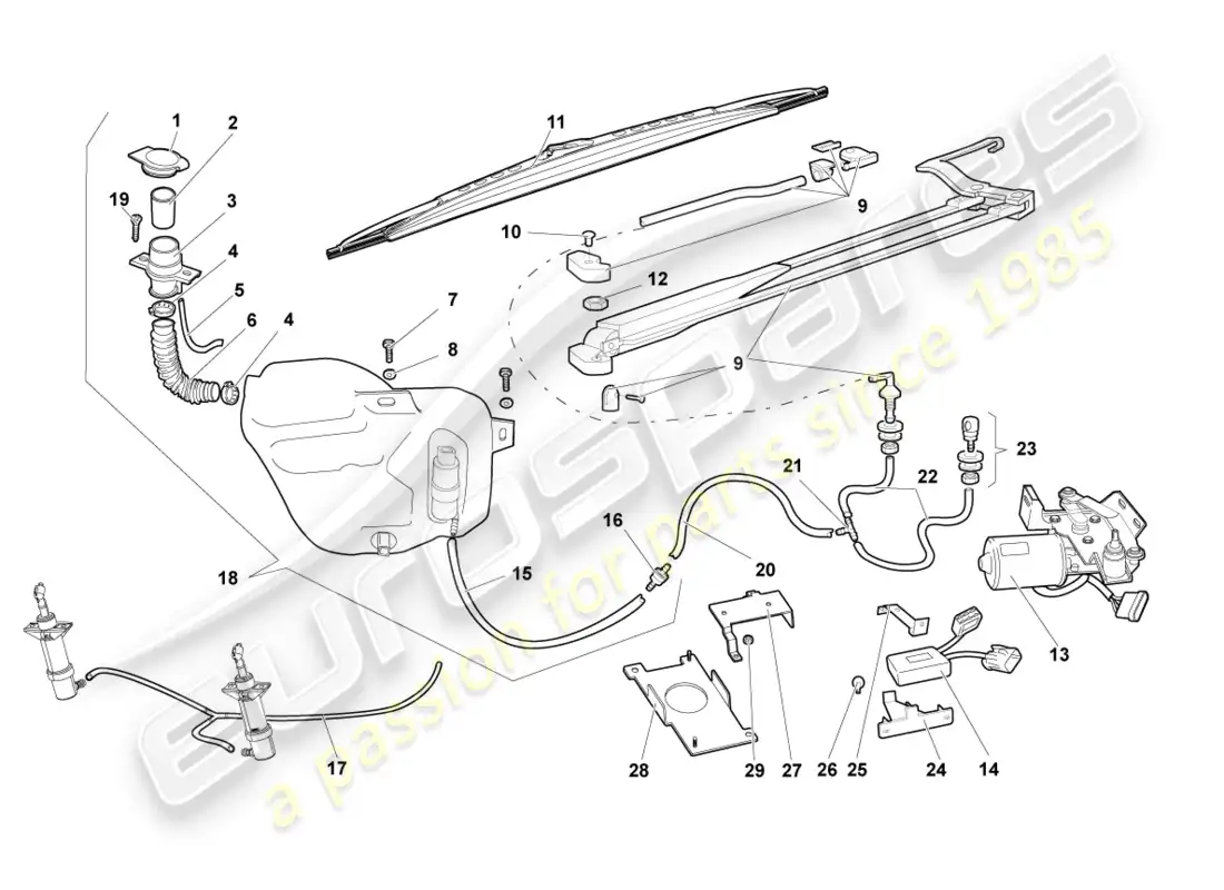lamborghini murcielago roadster (2005) limpiaparabrisas diagrama de piezas