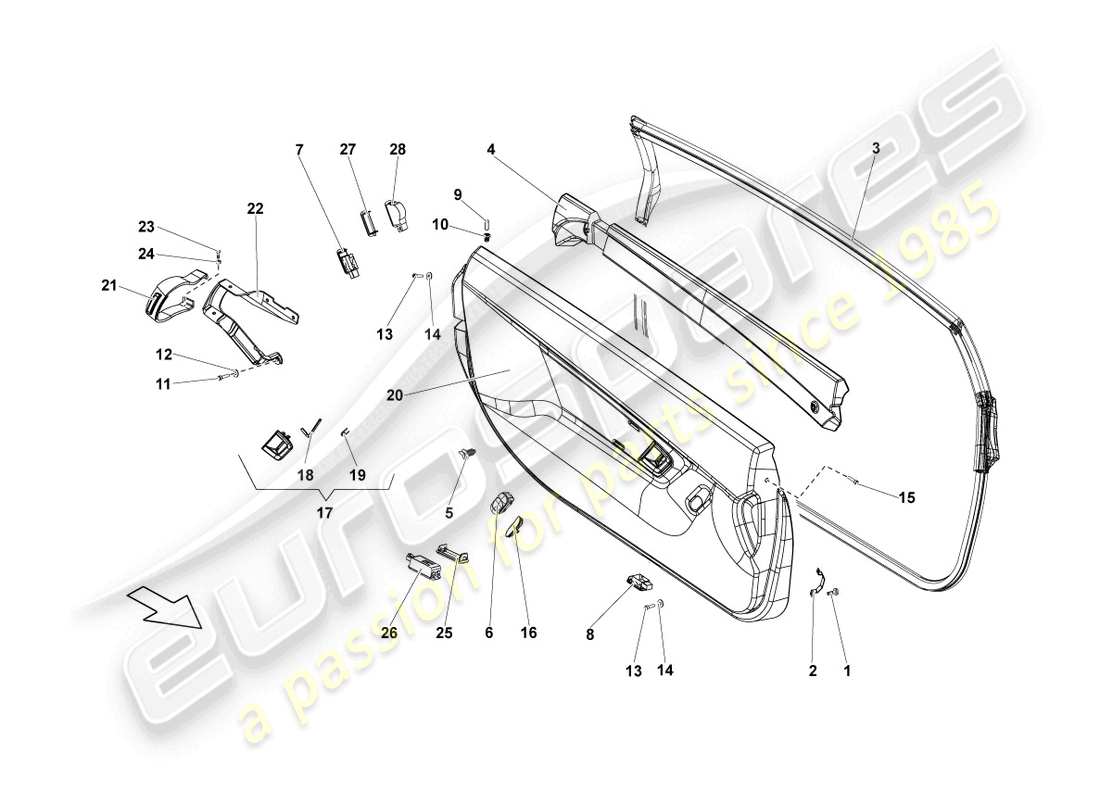 lamborghini lp550-2 coupe (2013) diagrama de piezas del panel de puerta