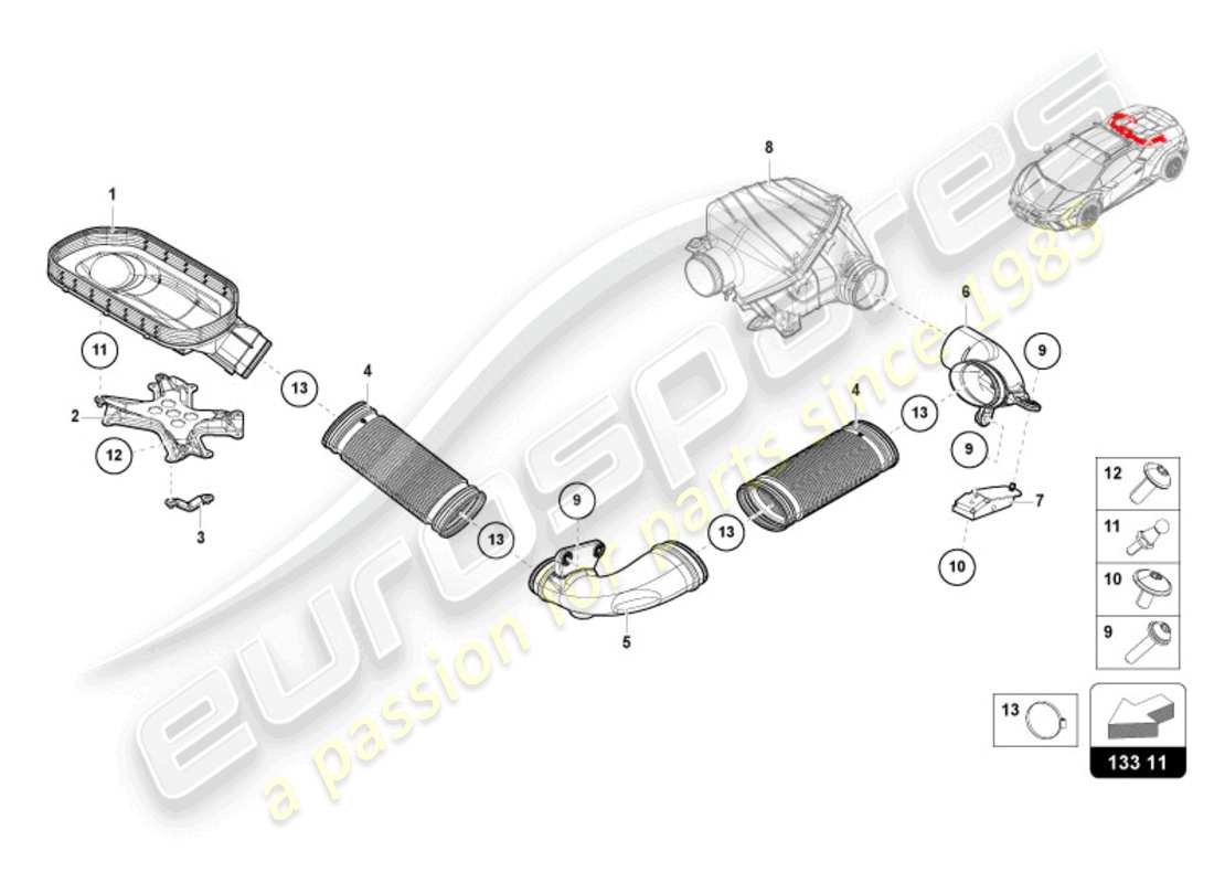 lamborghini sterrato (2024) diagrama de piezas de la carcasa del filtro de aire