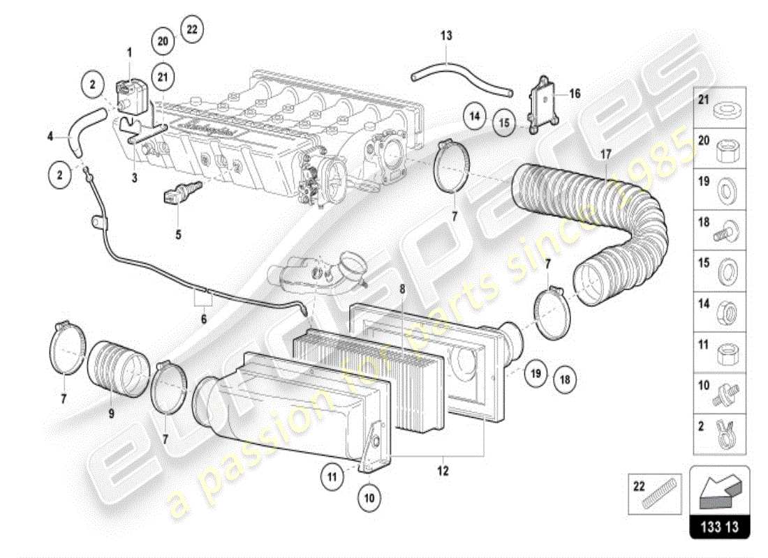 lamborghini diablo vt (1998) diagrama de piezas del filtro de aire