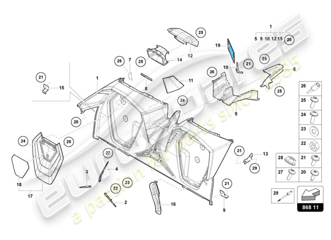 lamborghini sian roadster (2021) diagrama de piezas del adorno del panel trasero