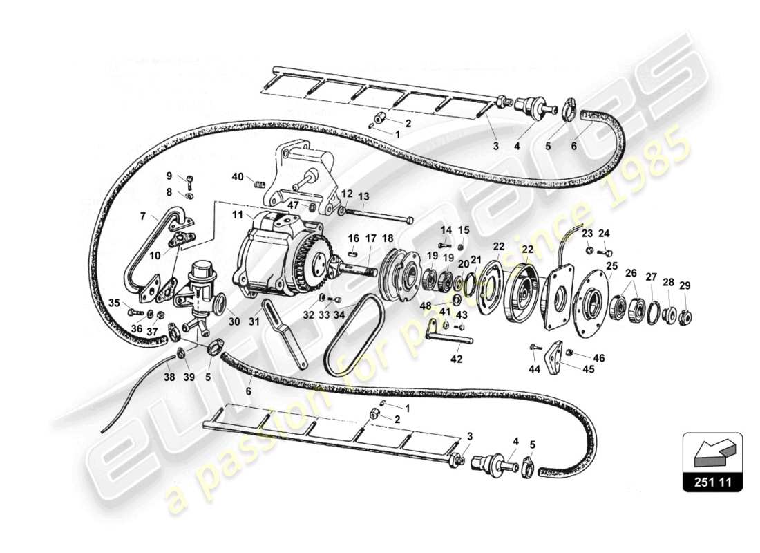 lamborghini countach 25th anniversary (1989) contaminación del aire diagrama de piezas