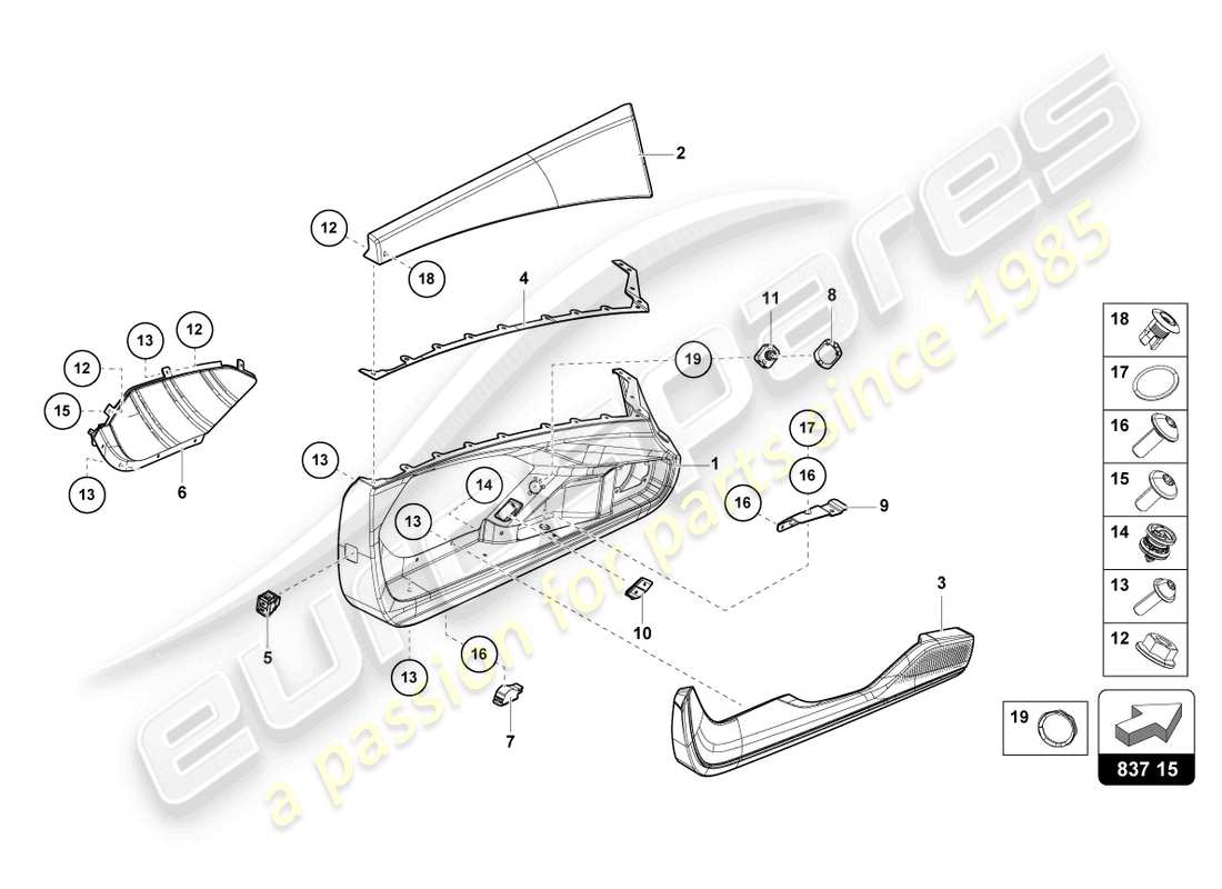 lamborghini countach lpi 800-4 (2022) diagrama de piezas de la puerta del conductor y del pasajero