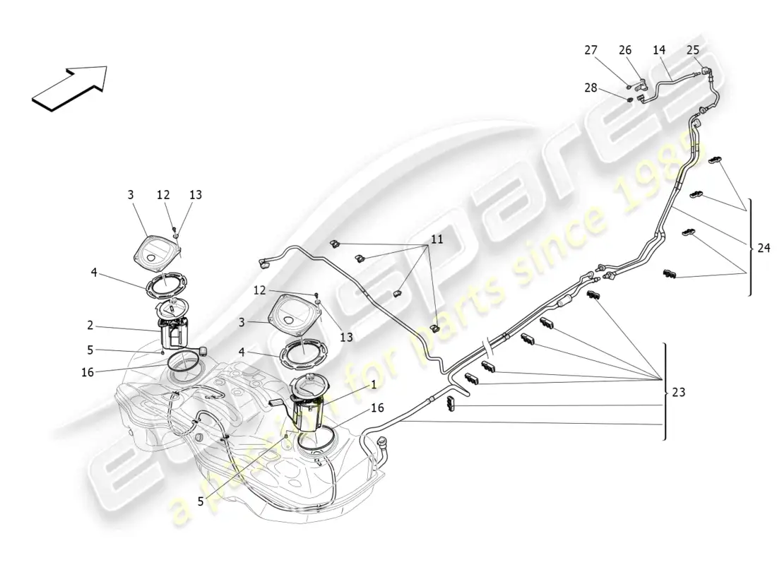 maserati levante gt (2022) bombas de combustible y líneas de conexión diagrama de piezas