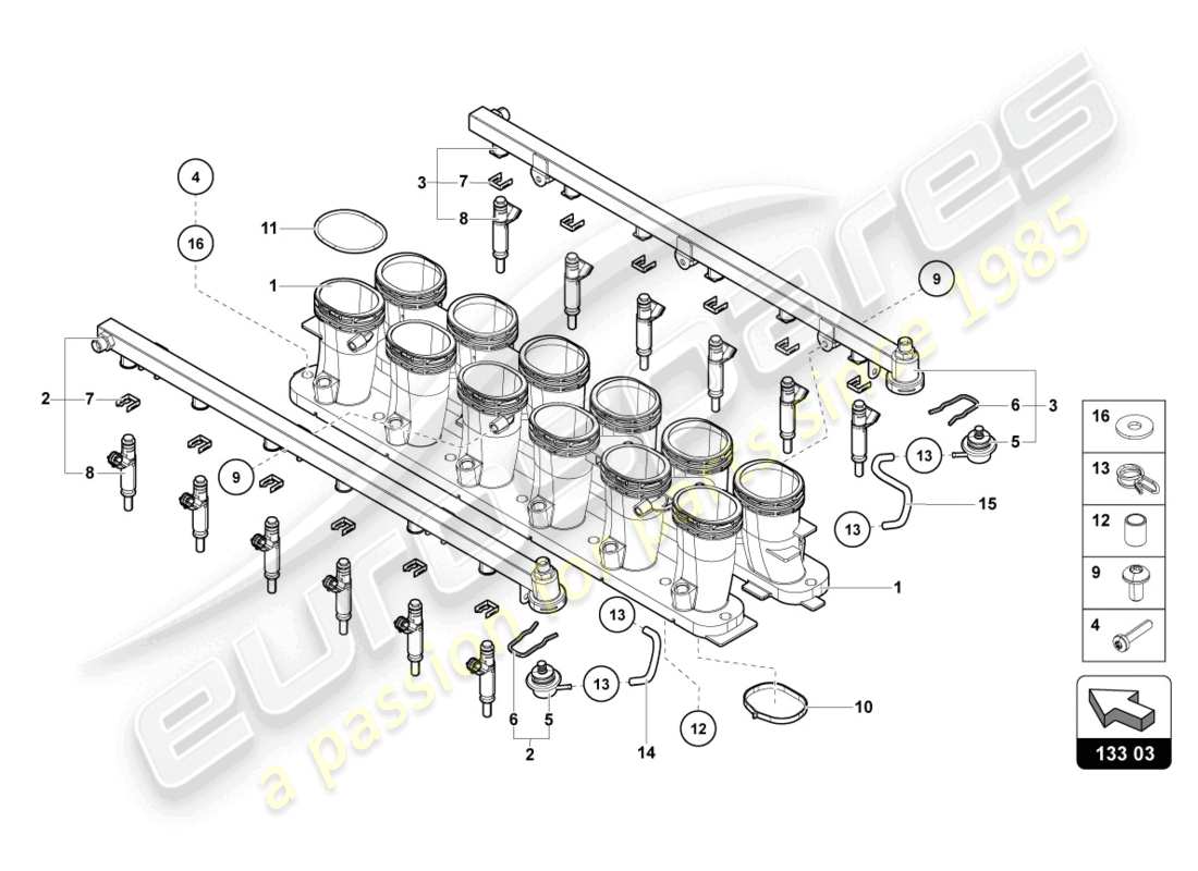 lamborghini countach lpi 800-4 (2022) colector de admisión diagrama de piezas