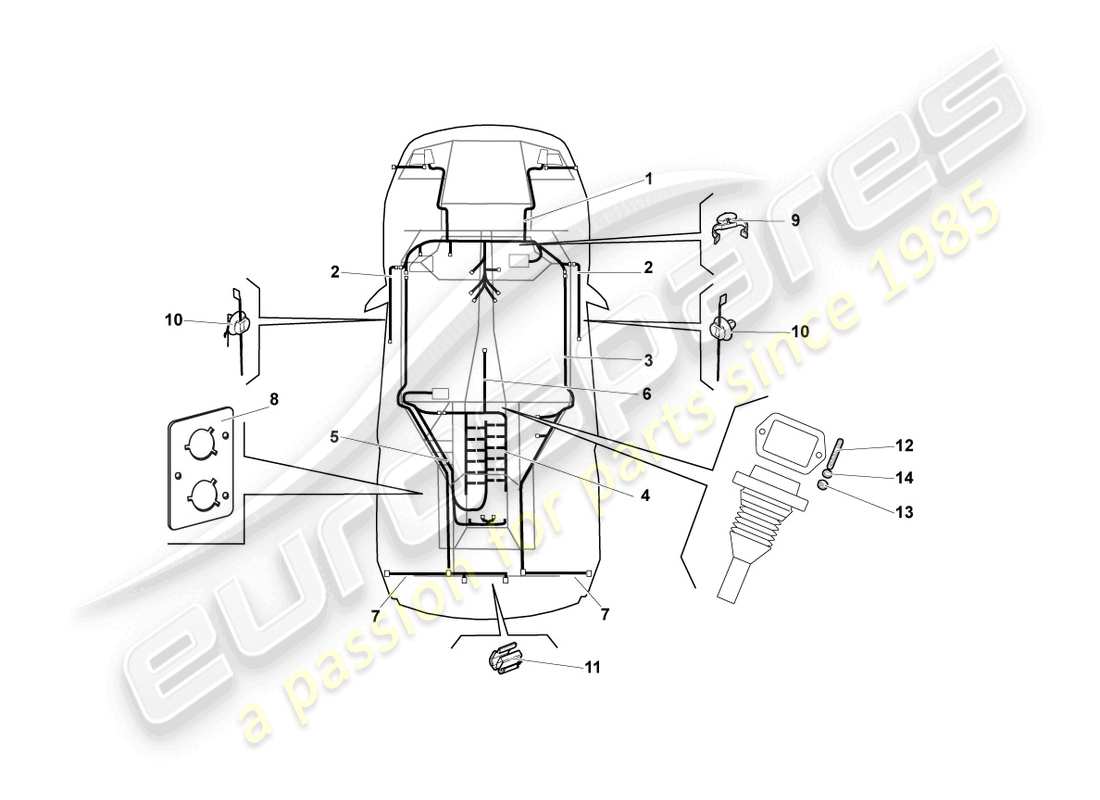 lamborghini lp640 roadster (2010) juego de cableado central diagrama de piezas