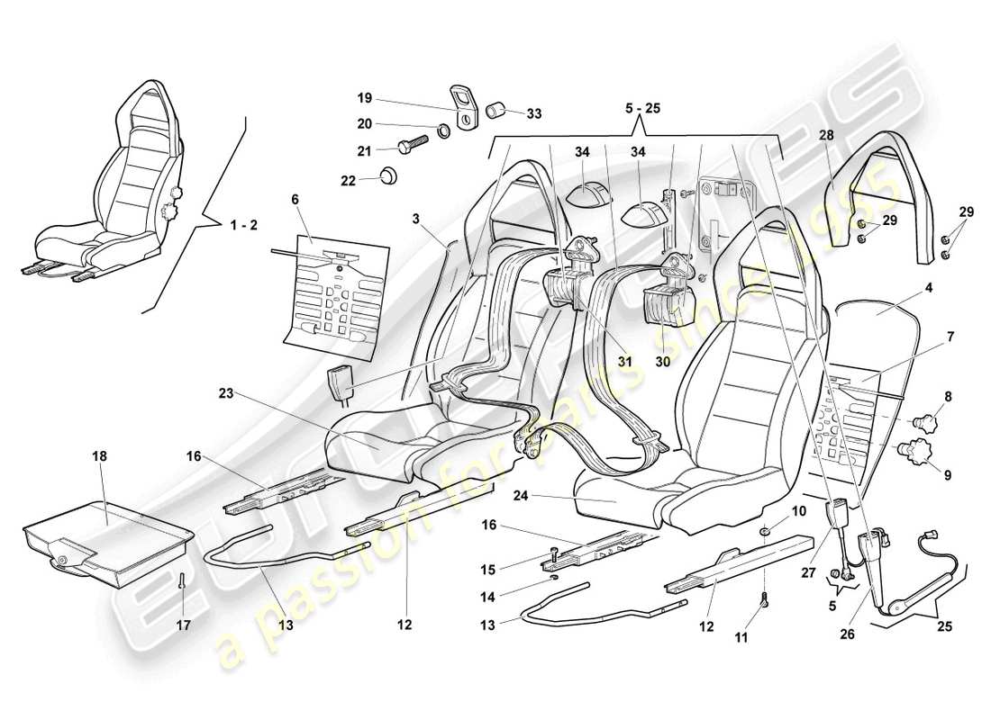 lamborghini lp640 roadster (2010) asiento completo diagrama de piezas