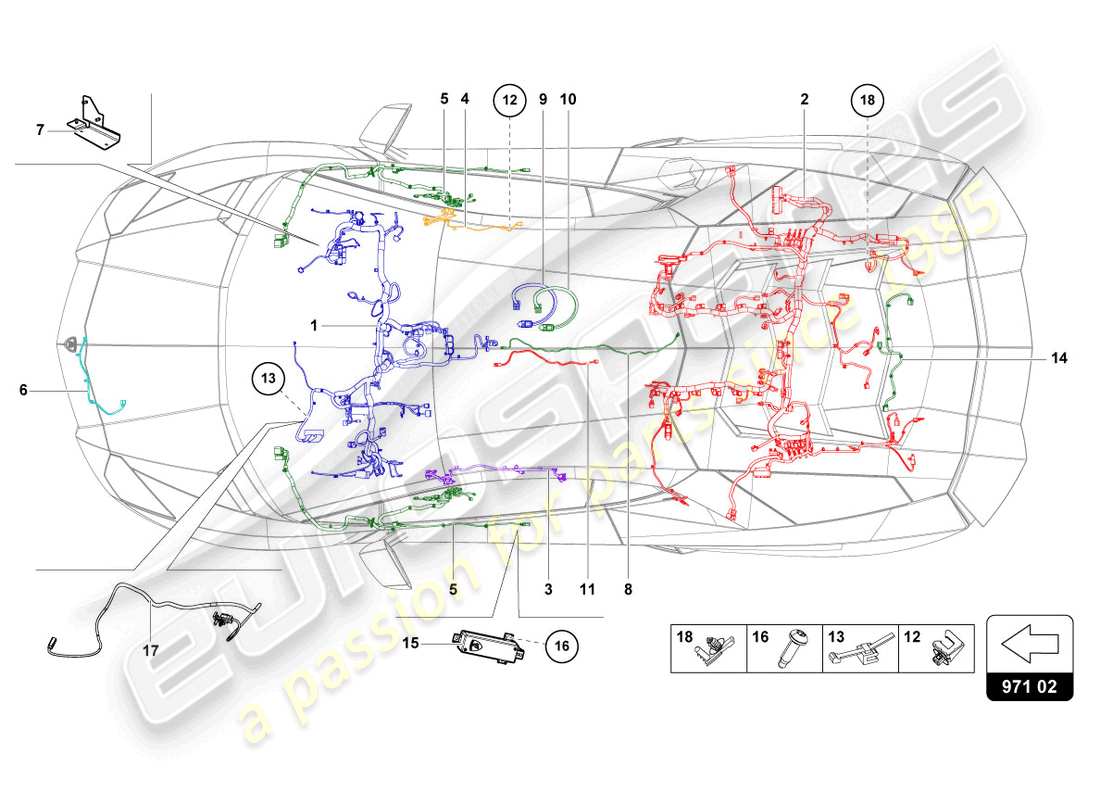 lamborghini countach lpi 800-4 (2022) telares de cableado diagrama de piezas