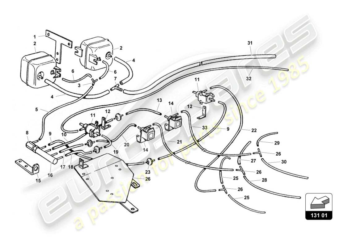 lamborghini countach 25th anniversary (1989) diagrama de piezas del sistema de aire secundario