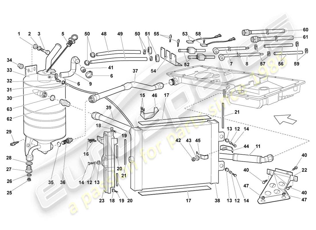 lamborghini lp640 coupe (2009) diagrama de piezas del enfriador de aceite