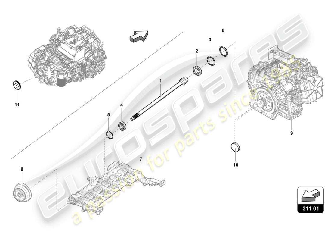 lamborghini evo spyder (2023) diagrama de piezas del eje de entrada
