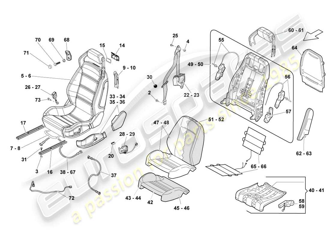 lamborghini gallardo spyder (2007) asiento completo diagrama de pieza