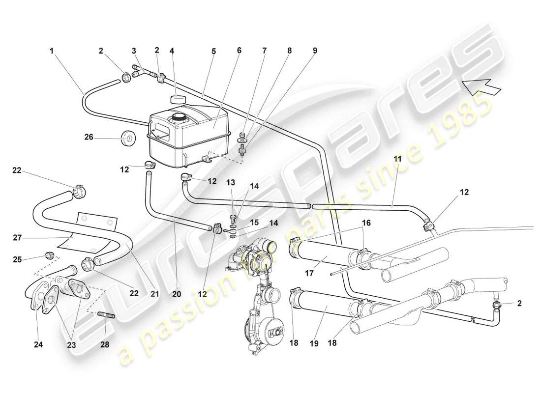 lamborghini lp640 roadster (2010) sistema de enfriamiento del refrigerante diagrama de piezas