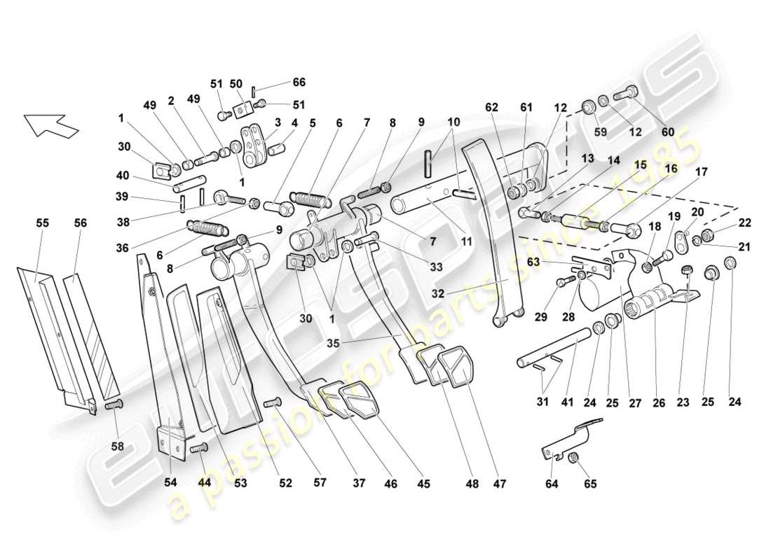 lamborghini lp640 coupe (2009) freno y aceleración. palanca mecanica. diagrama de piezas