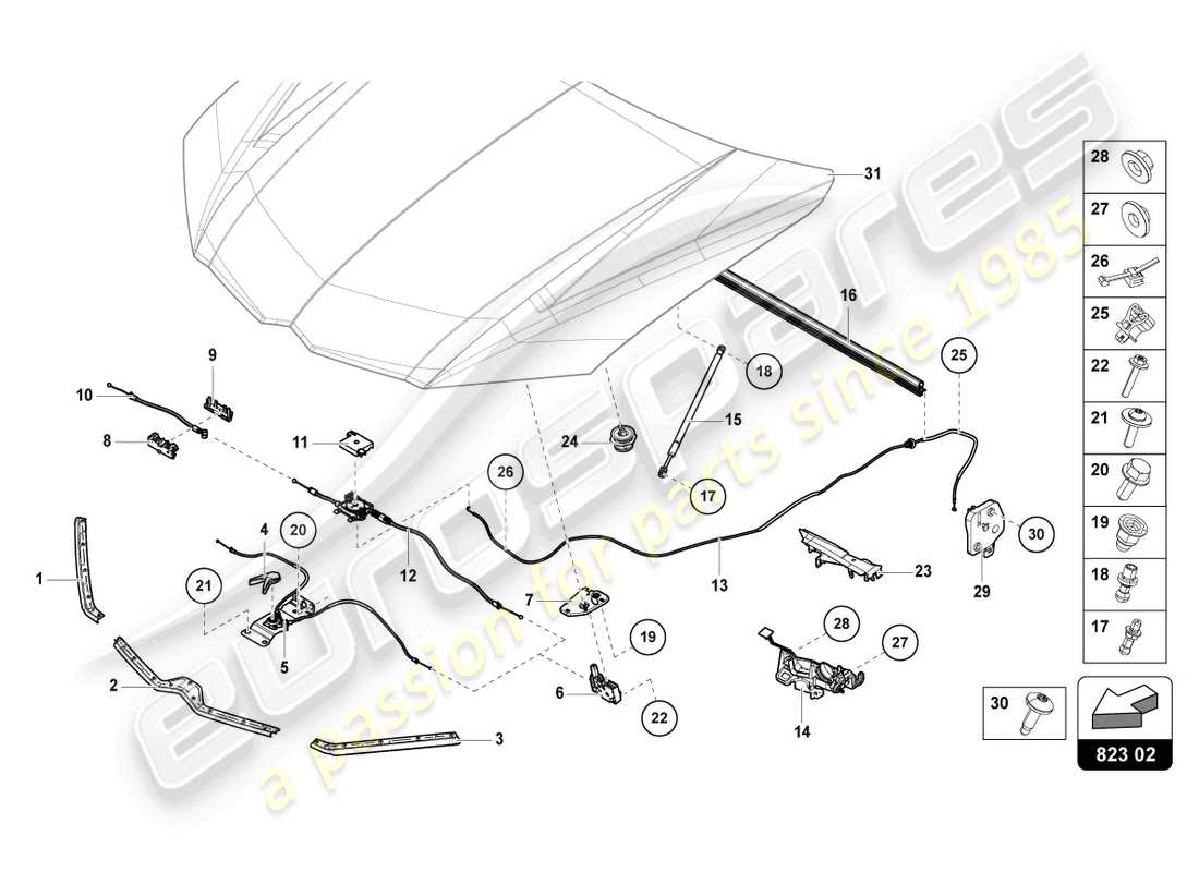 lamborghini urus performante (2023) junta para cubierta de motor diagrama de piezas