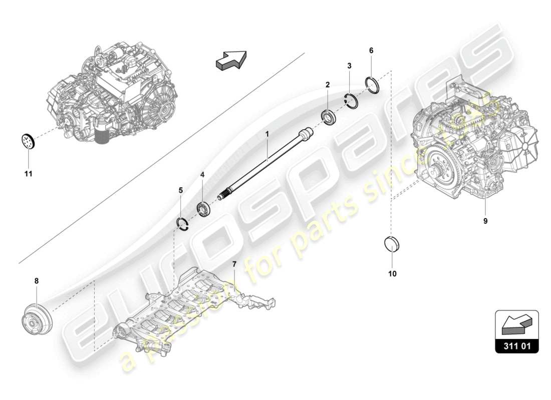 lamborghini evo coupe (2023) diagrama de piezas del eje de entrada