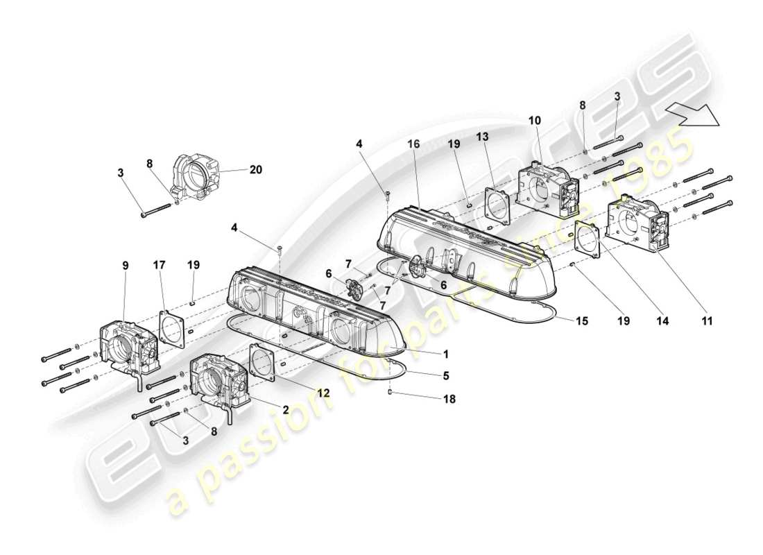 lamborghini lp640 coupe (2009) diagrama de piezas del sistema de admisión