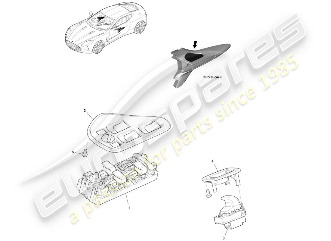 aston martin one-77 (2011) controlador de bloqueo de ventana/espejo diagrama de piezas