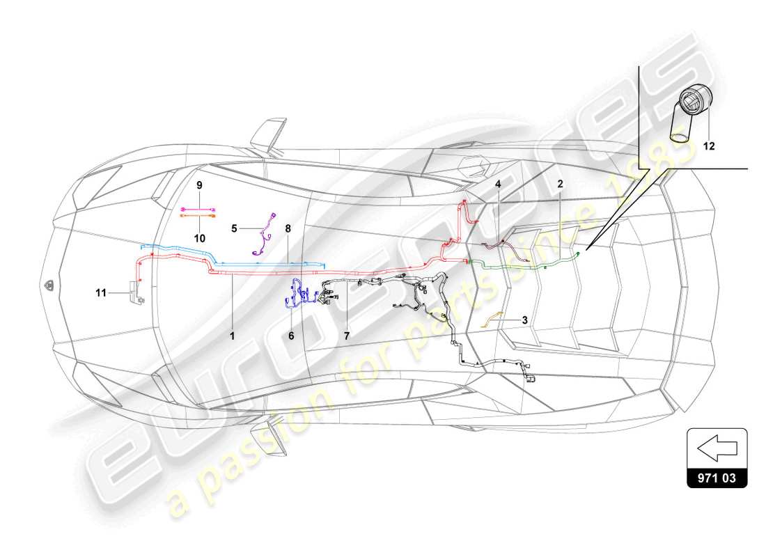 lamborghini countach lpi 800-4 (2022) diagrama de piezas del sistema eléctrico