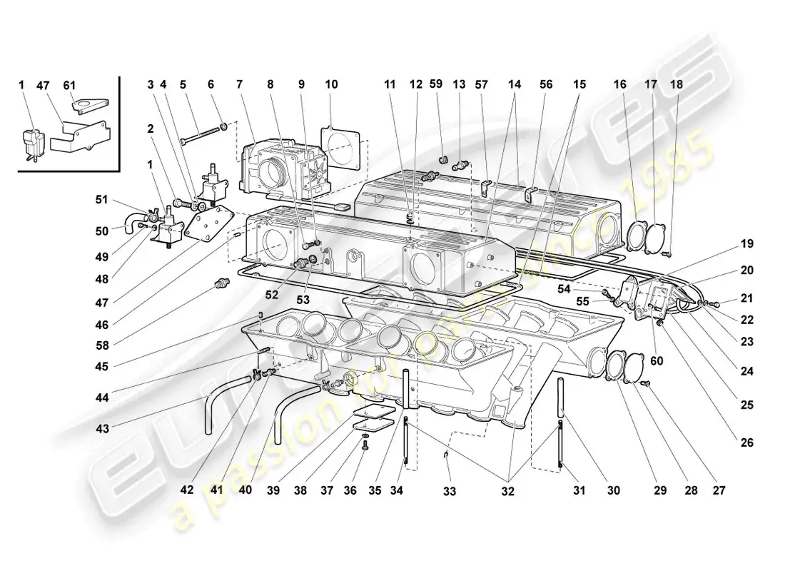 lamborghini murcielago coupe (2002) sistema de admisión diagrama de piezas