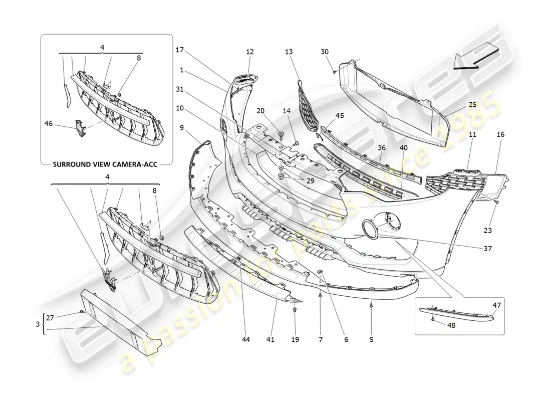 maserati levante gt (2022) parachoques delantero diagrama de piezas