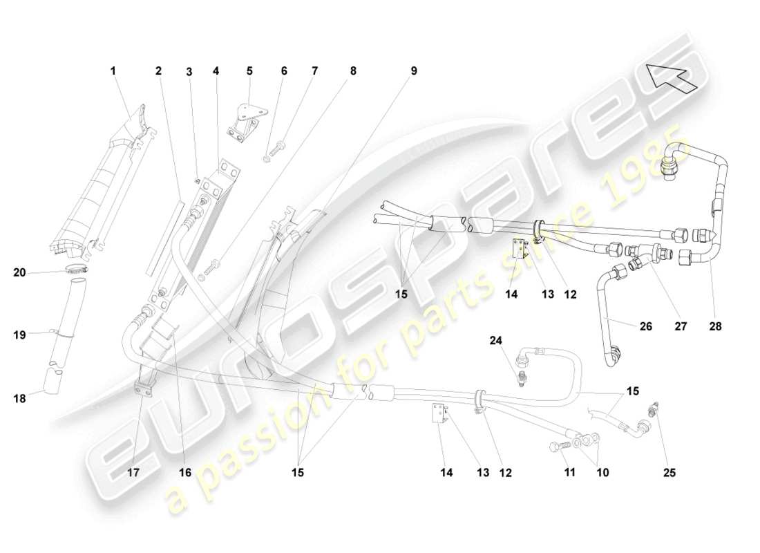 lamborghini gallardo spyder (2007) diagrama de piezas del enfriador de aceite de engranajes
