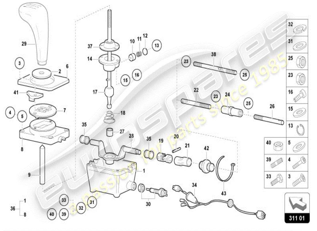 lamborghini diablo vt (1996) torreta de control de la caja de cambios diagrama de piezas