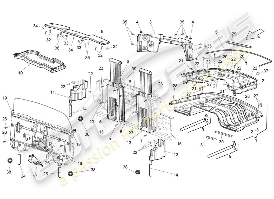 lamborghini gallardo spyder (2007) sistema de protección contra vuelcos diagrama de piezas