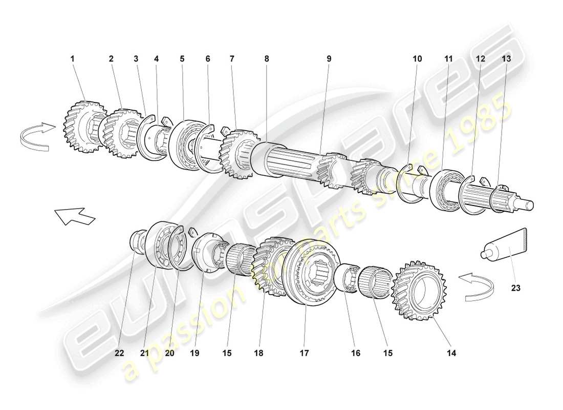 lamborghini lp640 coupe (2009) diagrama de piezas del eje de entrada