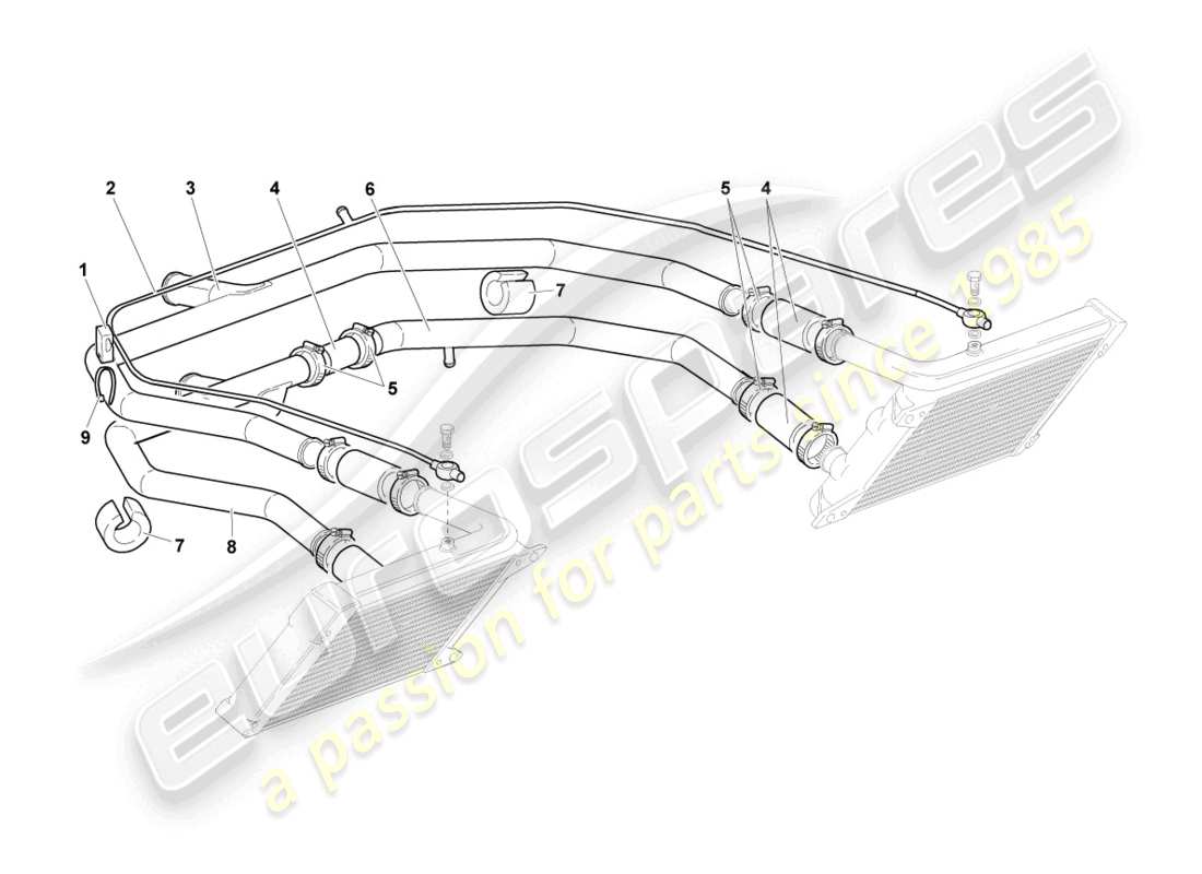 lamborghini lp640 coupe (2009) diagrama de piezas del sistema de refrigeración del refrigerante