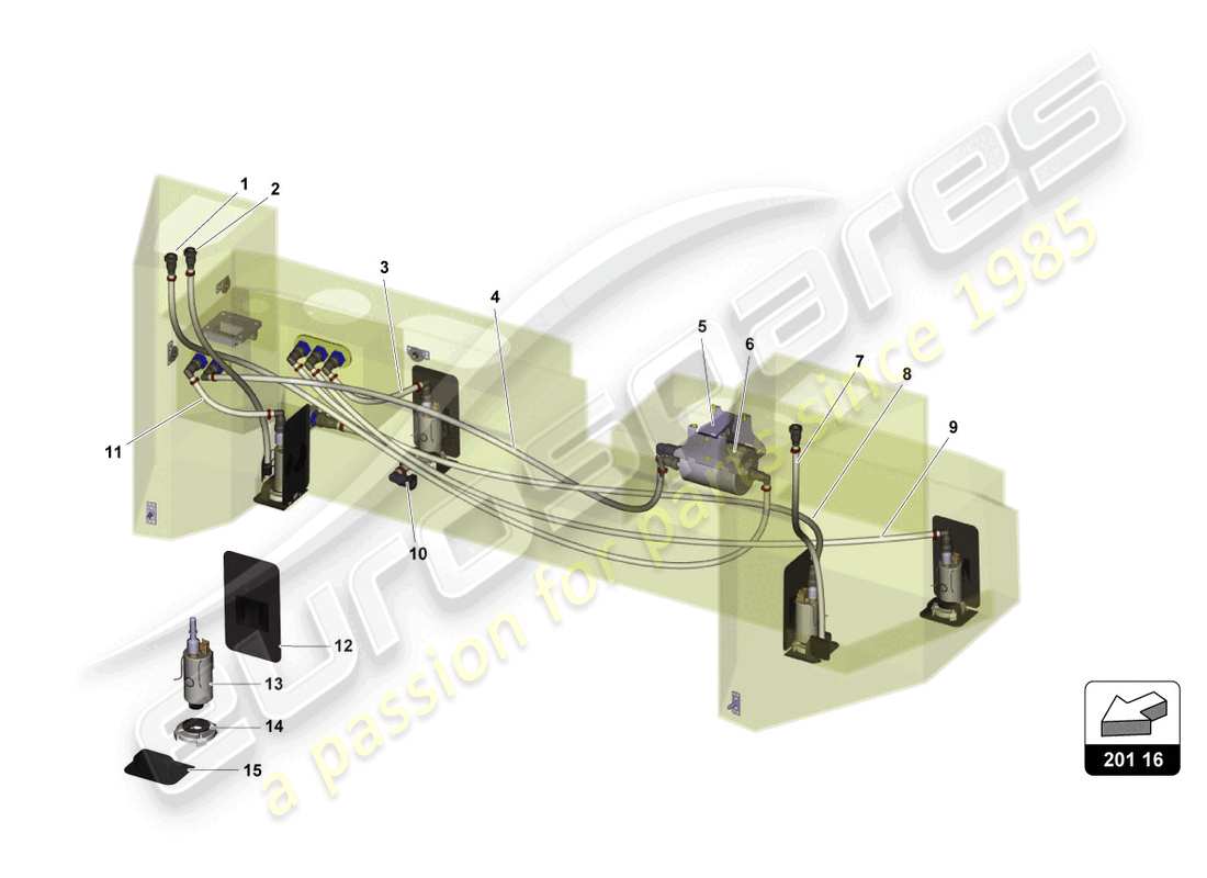 lamborghini super trofeo evo 2 (2022) diagrama de piezas del sistema de combustible