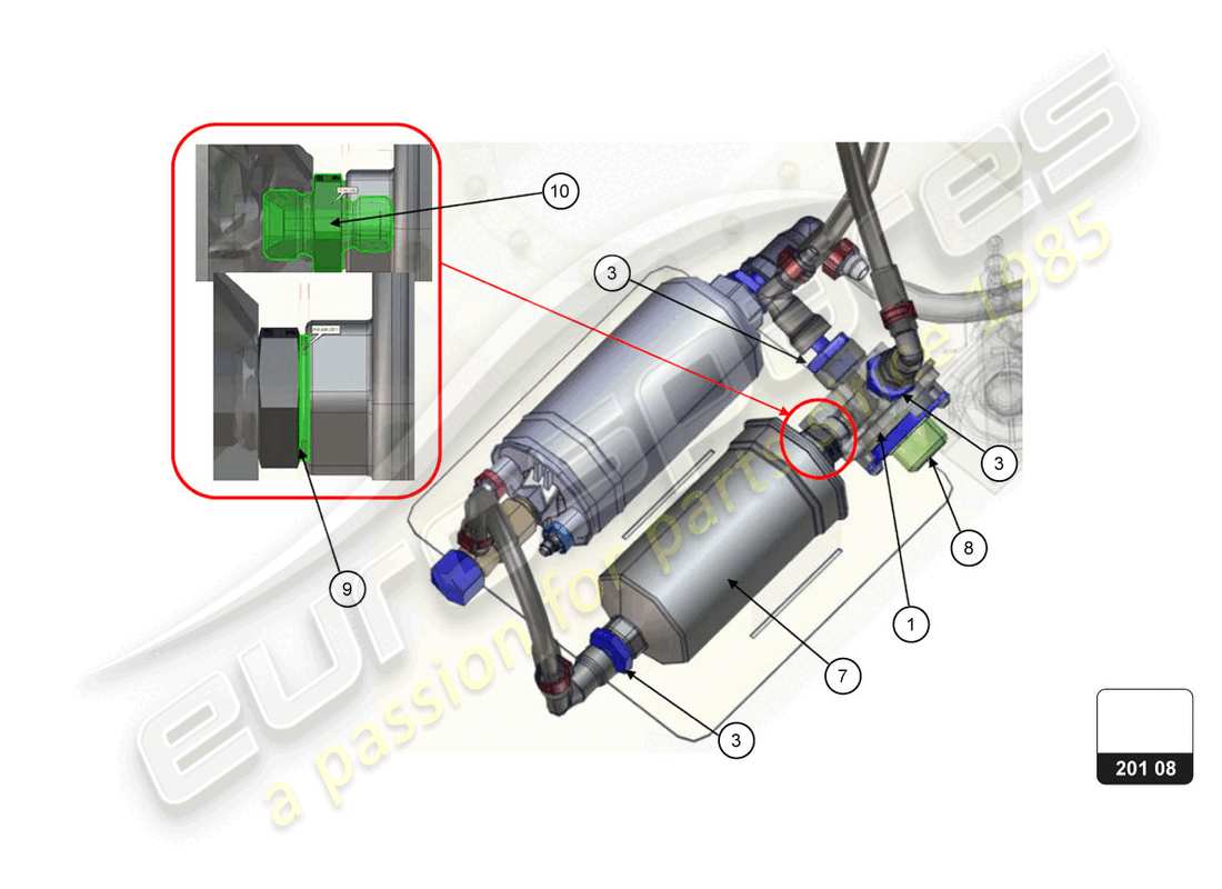 lamborghini super trofeo evo 2 (2022) kit de actualización del tanque de combustible diagrama de piezas